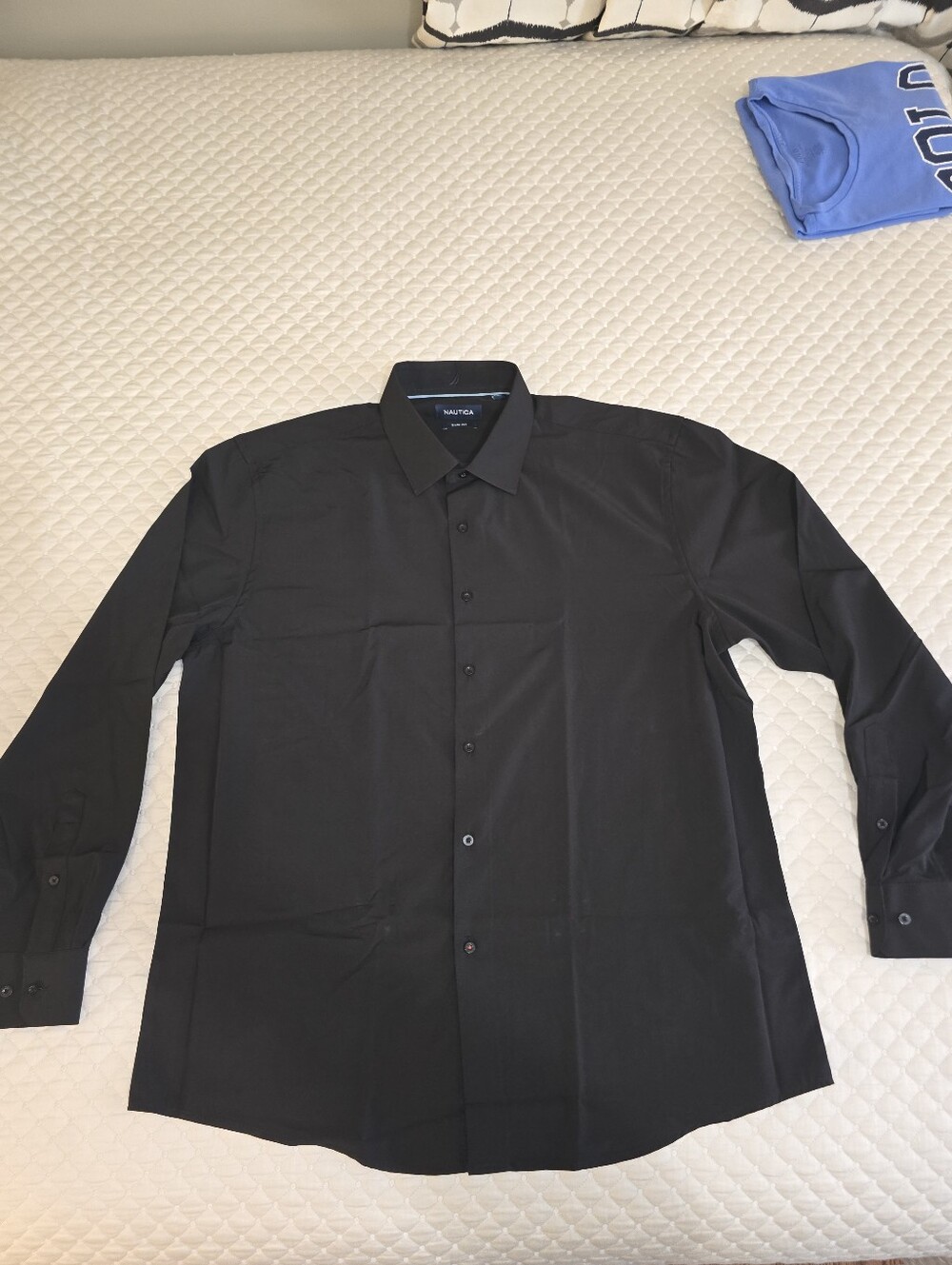 17 - 17.5 (34-35) Nautica Men's Black Long-Sleeve Button-Up Dress Shirt NEW